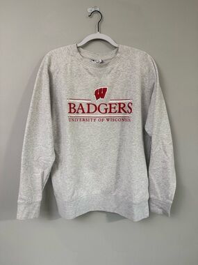 Champion Gray Crewneck Sweatshirt with Red Badgers Logo